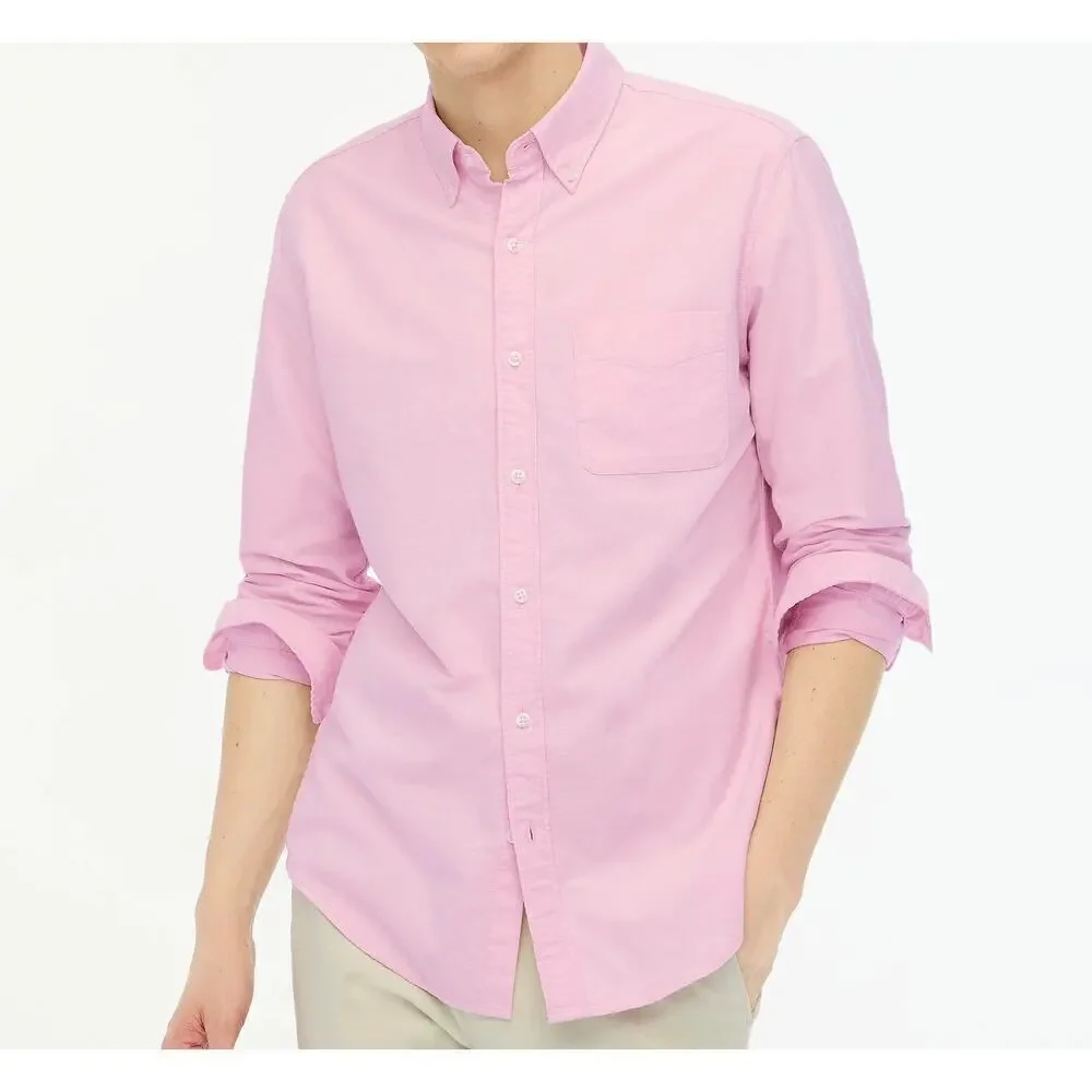 J. Crew Slim Flex Oxford Shirt Button Up Long Sleeve Resort Pink White NWT Large